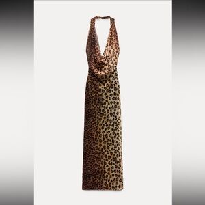 ZARA LEOPARD ANIMAL PRINT TULLE HALTER DRESS